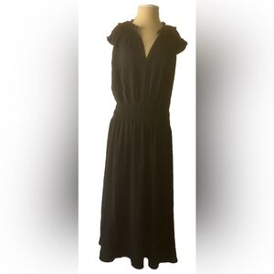 Women's Black Midi Dress Size L Flutter Sleeve